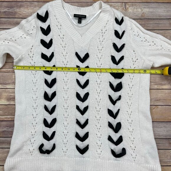 Lane Bryant Womens Sweater 18/20 White Long Sleeve Black Ribbon Lace Up - Picture 6 of 8